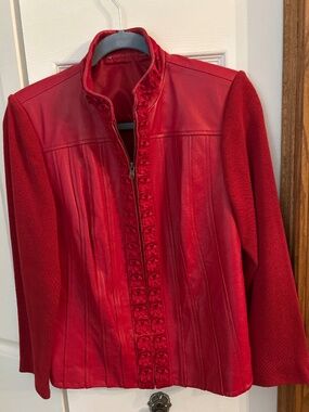 Red vintage leather jacket!